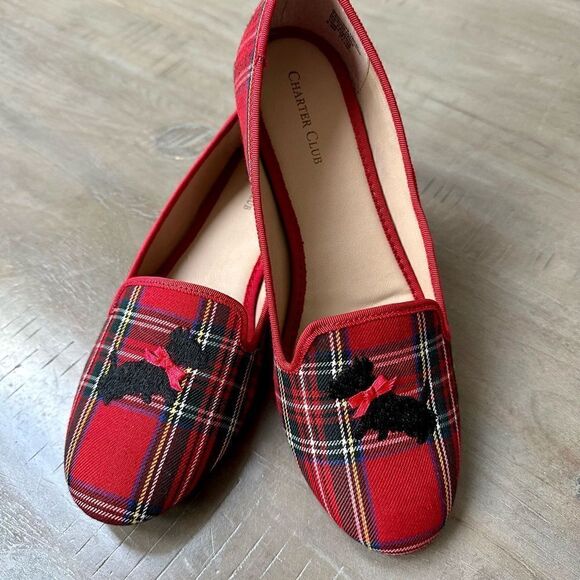 Charter Club red, plaid Femmie flats. - Picture 4 of 6